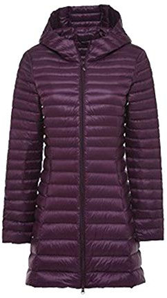 GELing Dunkappa för kvinnor med huva, ultralätt parkas, lång dunjacka, övergångskappa, mörk lila, XS