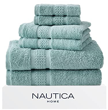 Nautica - Bath Towels, Fade Resistant Bathroom Essentials, Highlight Absorbent, Oeko-Tex Certified (Oceane Turquoise, 6-Piece)