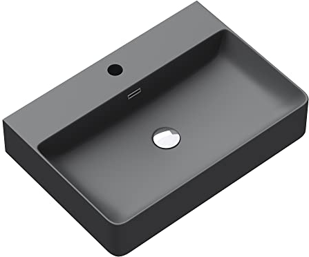 doporro Waschbecken Aufsatzwaschbecken Keramik 60x42x12cm Handwaschbecken Anthrazit matt Waschtisch Waschplatz mit Armaturenloch Mei201-600