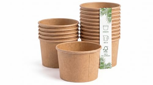 DeinPack 50 Eisbecher 360 ml | Universal Karton braun unbedruckt rund | Umweltfreundlich, Universal Karton, Für Eis, Dessert, Fingerfood, Vorspeisen, Snacks, Braun unbedruckt, Rund