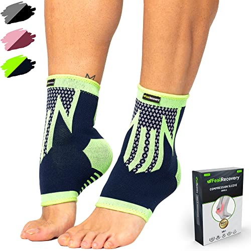 2 Stück Fußbandage für Herren & Damen - Knöchelbandage Sport für Laufen, Fußball, Joggen - Sprunggelenkbandage für Achillessehne, Bänderriss, Plantarfasziitis - Atmungsaktiv & Rutschfest (M, Grün)