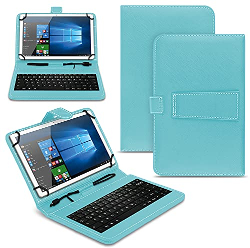 NAUC Tablet Hülle kompatibel für Teclast T50 M40 Pro M40SE P20 HD M30 T30 Tasche Tastatur Universal Schutzhülle Keyboard QWERTZ Layout, Farben:Türkis
