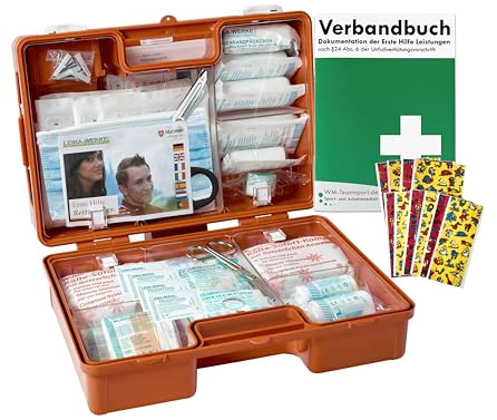 Erste-Hilfe-Koffer KITA nach aktueller DIN 13157 für Betriebe inkl. kindgerechter Pflaster + Verbandbuch -DSGVO-konform- K15