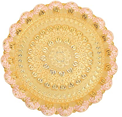 Plateau de service à thé turc doré pour fête, bar, table d'extérieur, coiffeuse, bougie, parfum, commode, salle de bain, tasses marocaines en métal pour comptoir de cuisine, dessert fantaisie (doré)