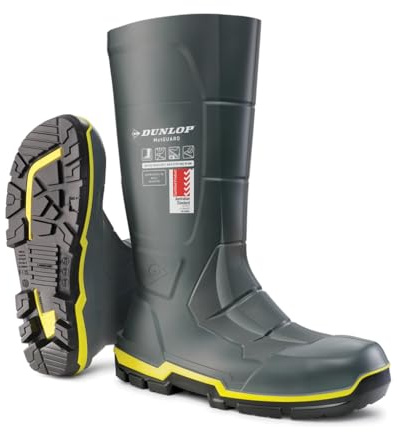 DUNLOP MetGUARD – unisex knähöga heltäckande vattentäta industriella arbetsstövlar, grå, kemiska och halkbeständiga PVC-gummistövlar med skyddande tåhätta för utomhus och konstruktion – EU 47, UK 12