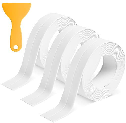 Bath Sealant Strip Self Adhesive, 3 Rolls Bathroom Sealant Tape, 10.5ft Self Adhesive Caulk Strip, Simple Seal Tape for Bathtub Toilet, Shower, Wall Corner, Kitchen, with Sealing Tool