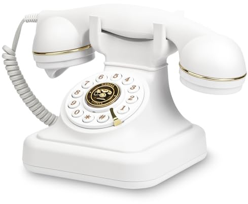 Sangyn Retro Landline Telephone Classic Rotary Design Old Fashioned Corded Desk Phone with Metal Bell for Home and Office