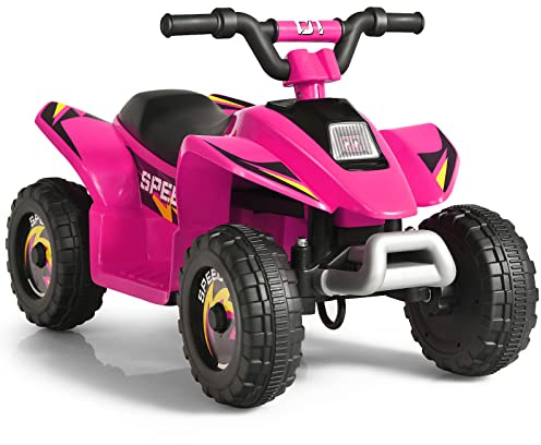 GOPLUS Voiture 4x4 Quad Buggy Electrique, Quad ATV 6V avec Marche Arrière et Frein Électrique, Avancer et Reculer, Contrôle par Poignée, pour Les Enfants de 3+ Ans (Blanc) (Rose)