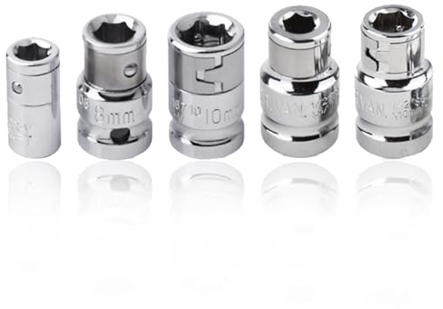 Bit Socket Adapter Set,5Pcs Square Hole to Hex Converter 1/4 to 6.3mm 3/8 to 8mm 3/8 to 10mm 1/2 to 8mm 1/2 to 10mm,Impact Coupler Adapter,Hex Power Bit,Holder for Impact Ratchet Wrench,Screwdriver
