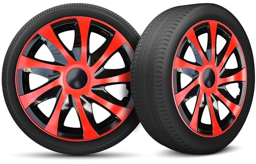 Radkappen 13 Zoll Radzierblenden 4er Set passend für alle Stahlfelgen - Einstellbarer Sicherungsring - Rot Schwarz