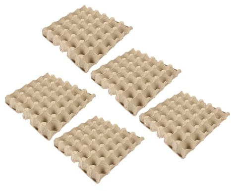 Eierkarton aus Papierfaserstoff 5 Stück-pack, 30 Fächer, Beige | Papierzellstoff, Stapelbar und Schlank, Schützt Eier und Hält den Kühlschrank Ordentlich, 21 Day Fix