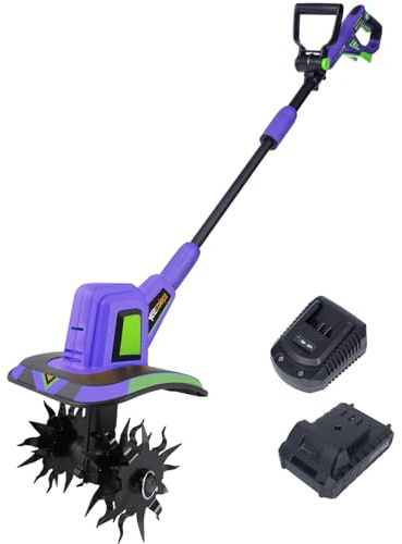 WEECONACO 20V Cordless Tiller Cultivator,48 Steel Tines Garden Tiller,8.6 inch Wide Battery Powered Garden Cultivator,(2AH Battery and Charger Included)