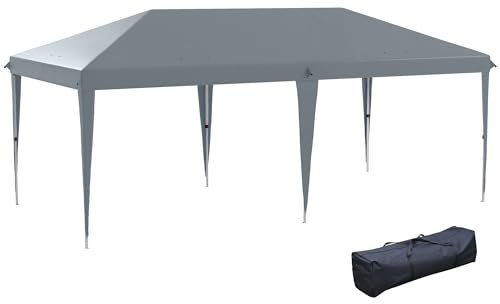 Outsunny Tonnelle Pliante 3x6m tonnelle de Jardin extérieur Barnum de Jardin Pop-up Pliant Sac Inclus Acier époxy Oxford Haute densité Gris Clair