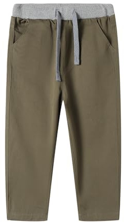Mud Kingdom Little Boys justerbar dragsko ribbad elastisk midja byxor twill 3-9 år, Mörk kaki, 9 år