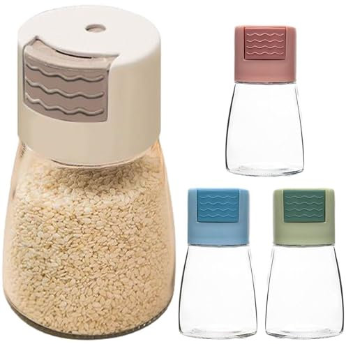 Glixoft 4pcs Glass Spice Jar with Shaker Lid Conical Spice Shaker Seasoning Bottles Household Empty Spice Container for Salt Sugar Pepper