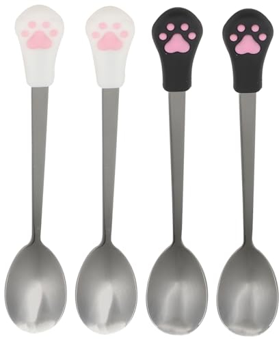 Happyyami 4pcs Stainless Steel Pet Can Spoon Dog Cat Food Canned Scoop for Feeding Watering Supplies for Cats