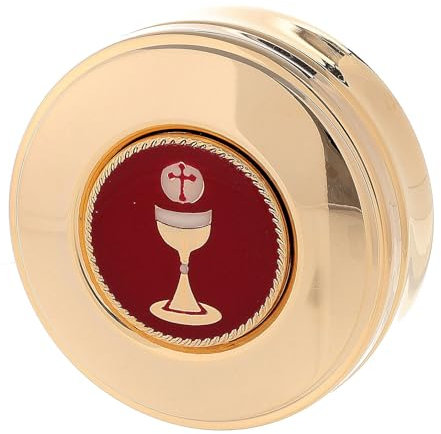 Custode pour hosties Symbole Calice Rouge Laiton doré 3x10 cm
