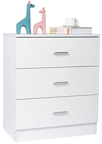 LEADZM Commode Blanche à 3 tiroirs, Meuble Rangement, Commode Chambre, Armoire à tiroirs 56 x 33 x 66cm