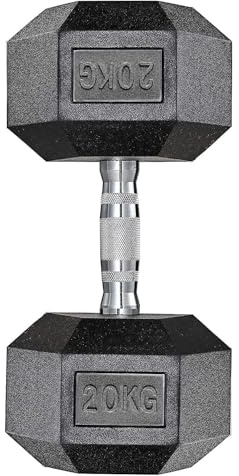 Hexagon hantlar | Uppsättning av 2 10–25 kg | halkfri beläggning | ergonomiska handtag | poly-gummerat hantelset | hantelsats viktträning för aerobics (1 x 20 kg - Svart)
