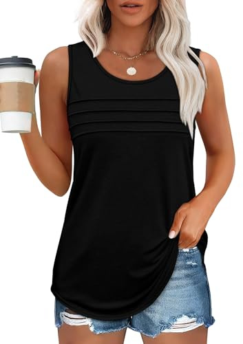 Chicrise Canottiera Donna Estiva Basic Tunica Senza Maniche Allentata Blusa Elegante Leggero Nero X Grande 46-48