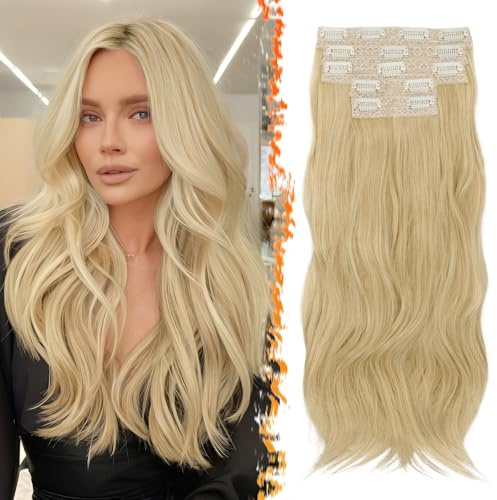 BARSDAR Clip in Haarverlängerungen Blond, 50cm Wellige Clip in Extensions für Frauen 5PCs Haarextension Natürliches Look Synthetisches Hair Extensions Haarteil - Beige Blond Gemischt