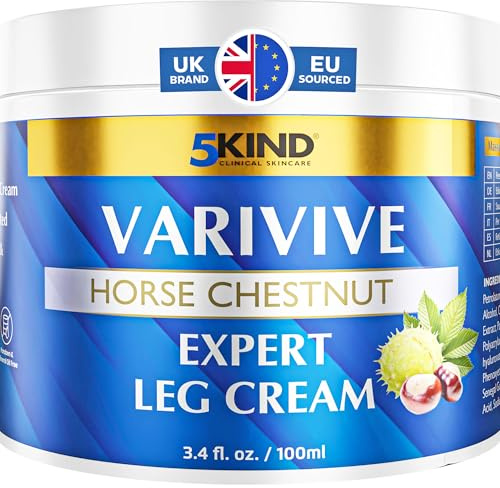 5Kind Varivive Horse Chestnut Expert Leg Cream 100ml (Formally Varicose Veins Cream) - with Zinc, Arnica & Avocado Oil - Improve Appearance & Feel Over Time - Varicose Veins Treatment for Legs