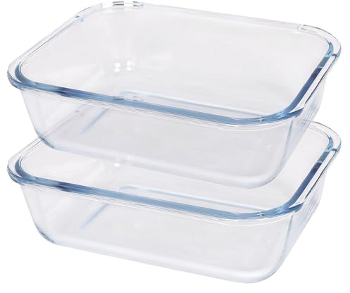 Argon Tableware Plats à Gâteaux Rectangulaires en Verre - 22cm x 16.5cm - 2x Grand Profond Tarte Lutin Gâteau au Fromage Pain Éponge Four Pâtisserie Étain Plateau Poêle | Compatible Congélateur