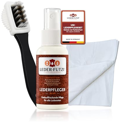Leder-Futzi® Uni Lederpflegeset mit Bürste und Zerstäuber [80 ml] - Effektive Lederpflege für Glattleder und Ledersitze - Made in Germany