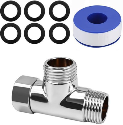 T-anslutning 1/2 tum rostfritt stål - 3-vägs vattendispenser med 6 brickor och PTFE-tejp - adapter för dricksvattenkran (20 mm)