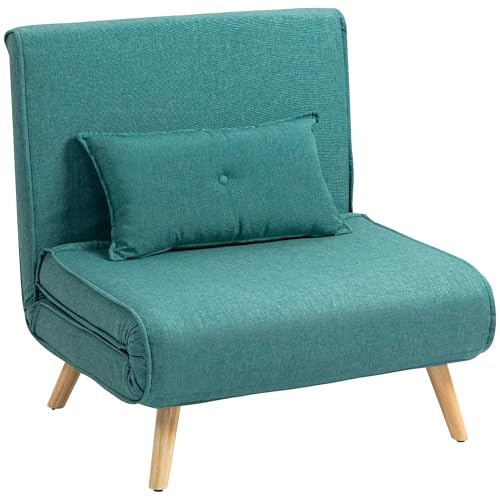 HOMCOM Poltrona convertibile 1 posto 4 in 1, autista e poltrona letto con schienale regolabile in 5 posizioni, cuscino incluso, divano letto clic-clac per ospiti, soggiorno, ufficio, verde