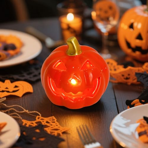 Halloween Deko Kürbis Laterne, LED Kürbis Keramik Halloween Pumpkin Deko Keramik Pumpkin Beleuchtet Für Innen Herbst Oder Garten Dekorationen Windlicht (B)
