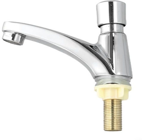 Verchromter Wasserhahn mit Zeitverzögerung, selbstschließender Waschbeckenhahn, Zinklegierung, Einhebelmischer, für Badezimmer, Küche