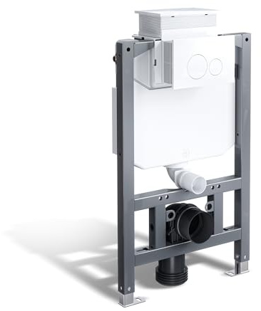 HOROW UWT04L - Réservoir de chasse encastré avec plaque de déclenchement blanche - Réservoir de chasse pré-paroi pour WC mural - Étagère en fer peint - Kit complet de WC - 82 × 50 × 14 cm