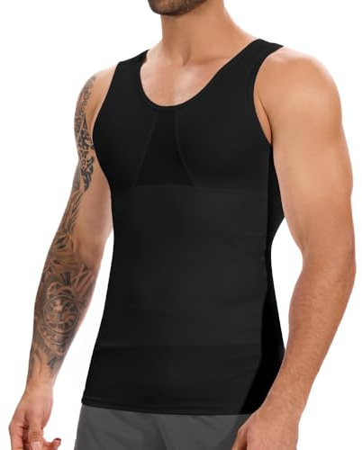 SLIMBELLE Body Shaper Herren Ärmellos Kompressionsshirt Shirt Figurformende Bauchweg Unterhemd Shape Untershirt Elastische Weste Schlank Miederbody Taillenformer Bauch Top Männer