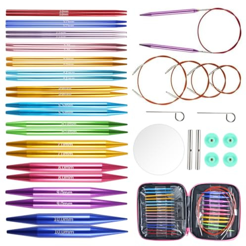 Circular Knitting Needles, 13 Pair Interchangeable Circular Knitting Needle Set 3.0mm-10.0mm, Round Knitting Needles for Handmade DIY Knit