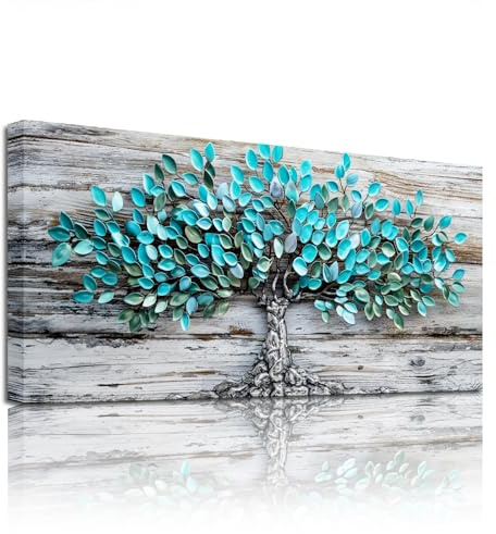 SERIMINO Cuadros Decoracion Arbol de la Vida Laminas Grandes 50x100 cm | Follaje Verde Plata, Impresión Hd. Bastidor Madera. Montaje Fácil, Multiespacio, Regalo Ideal