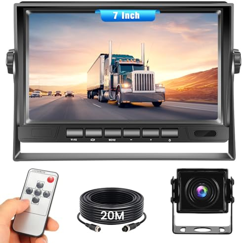Realdio Kit Retrocamera, Monitor LCD 7 Pollici, Cavo 15 m, IP69 | Visione Notturna, Grandangolo, Segnale Cablato Stabile e 12-24V per Camper, Camion, Bus, Furgone, Caravan e Rimorchio