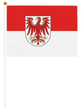 Mini bandiere Brandeburgo su bastone – 14 x 20,8 cm piccole bandiere USA per esterni, decorazioni 4 luglio, decorazione patriottica, asta per bandiera portatile, bandiere palmari, sei pezzi