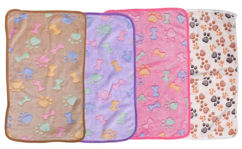 Happyyami 4 Stück Weiche Warme Hundedecken aus Korallenvlies Doppelseitige Haustiermatte Fusselfreie Kleine Katzendecke für Auto Zuhause und Outdoor