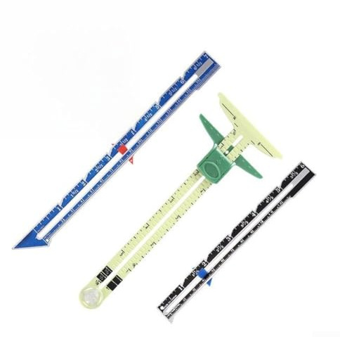 Adjustable 3-Piece Sewing Gauge Set with Sliding Hem Marker, Seam Allowance Guide and Buttonhole Spacing Tool for Quilting, Fabric Measuring and DIY Craft Projects