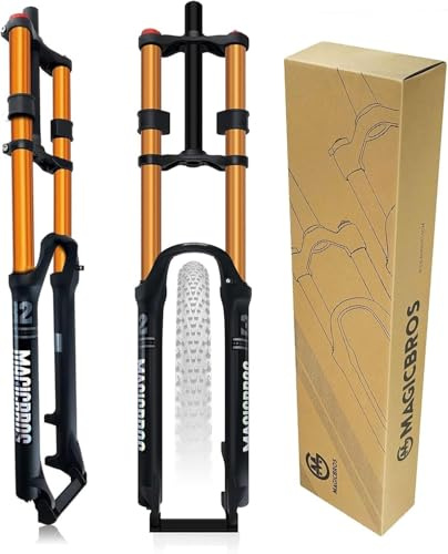 NIKANXIA DH MTB Federgabel, 26/27,5/29 Zoll, 180 mm Federweg, 1 1/8 Zoll gerades Rohr, manuelle Arretierung, 9x100 mm QR, Scheibenbremse, Doppelbrückengabel für Offroad Fahrräder(B,26in)