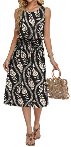 AUSELILY Summer Dresses Women UK Sleeveless Midi Beach Dresses Side Sit XL