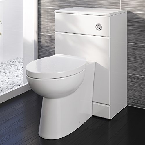 Modern Back to Wall Toilet with Soft Close Seat White Gloss WC Furniture Unit BS2880