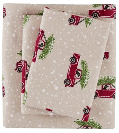 WOOLRICH Set di lenzuola in cotone con stampa di charms, 100% flanella di cotone, lenzuola calde e sfocate, set di biancheria da letto king size, tasca con angoli per materassi fino a 35,6 cm, auto
