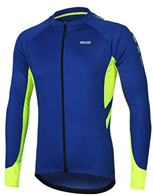 ARSUXEO Hommes Maillot de Cyclisme Manches Longues Top de Cyclisme à Fermeture Éclair avec 3 Poches Profondes Chemise de Vélo 6030