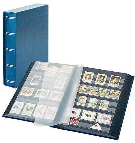 LINDNER Das Original Einsteckbuch ELEGANT blau, mit 60 schwarzen Seiten und passender Schutzkassette