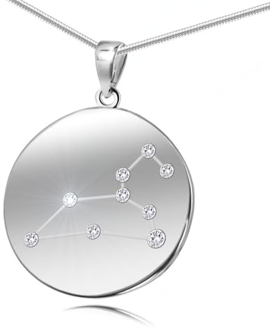 LillyMarie Damen Hals-Kette Silber 925 Sternzeichen-Anhänger oxidiert längen-verstellbar Geschenkverpackung Kleine Geschenke