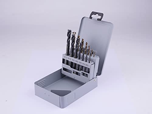 GSR Maschinengewindebohrer Set M3-M12, 14-teilig, HSSE Bohrer Set (Cobalt vaporisiert) Form RSP35°, metrische Gewinde, Spiralbohrer, Sackloch & Durchgangsloch Kernlochbohrer, Mit Stahl-Kassette