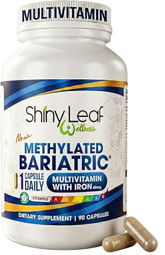 Shiny Leaf Methylated Bariatric Multivitamin with Iron 45mg – Once Daily Capsule, Made in USA, ASMBS Compliant Bariatric Vitamins for Gastric Bypass & Gastric Sleeve, for Men & Women – (90 Count)