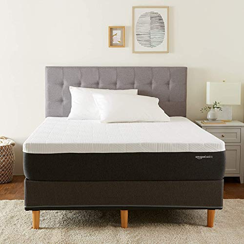 Amazon Basics Cooling Gel-Infused Memory Foam Mattress, Firm, Breathable, Full Size, CertiPUR-US Certified, 75 x 54 x 12 inches, White/Gray